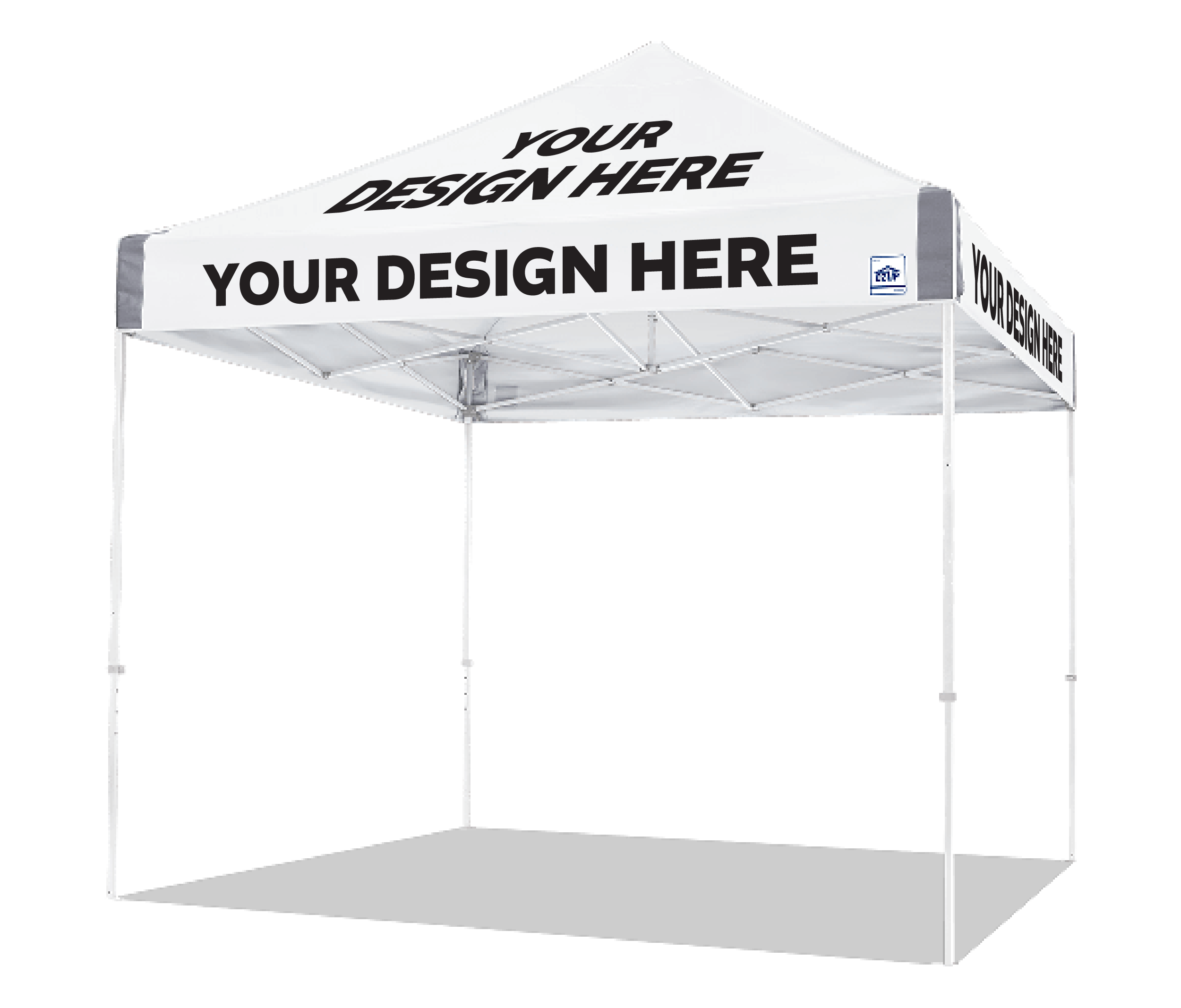Customizable outdoor EZ-UP canopy gazebo with 'Your Design' printed on a white background