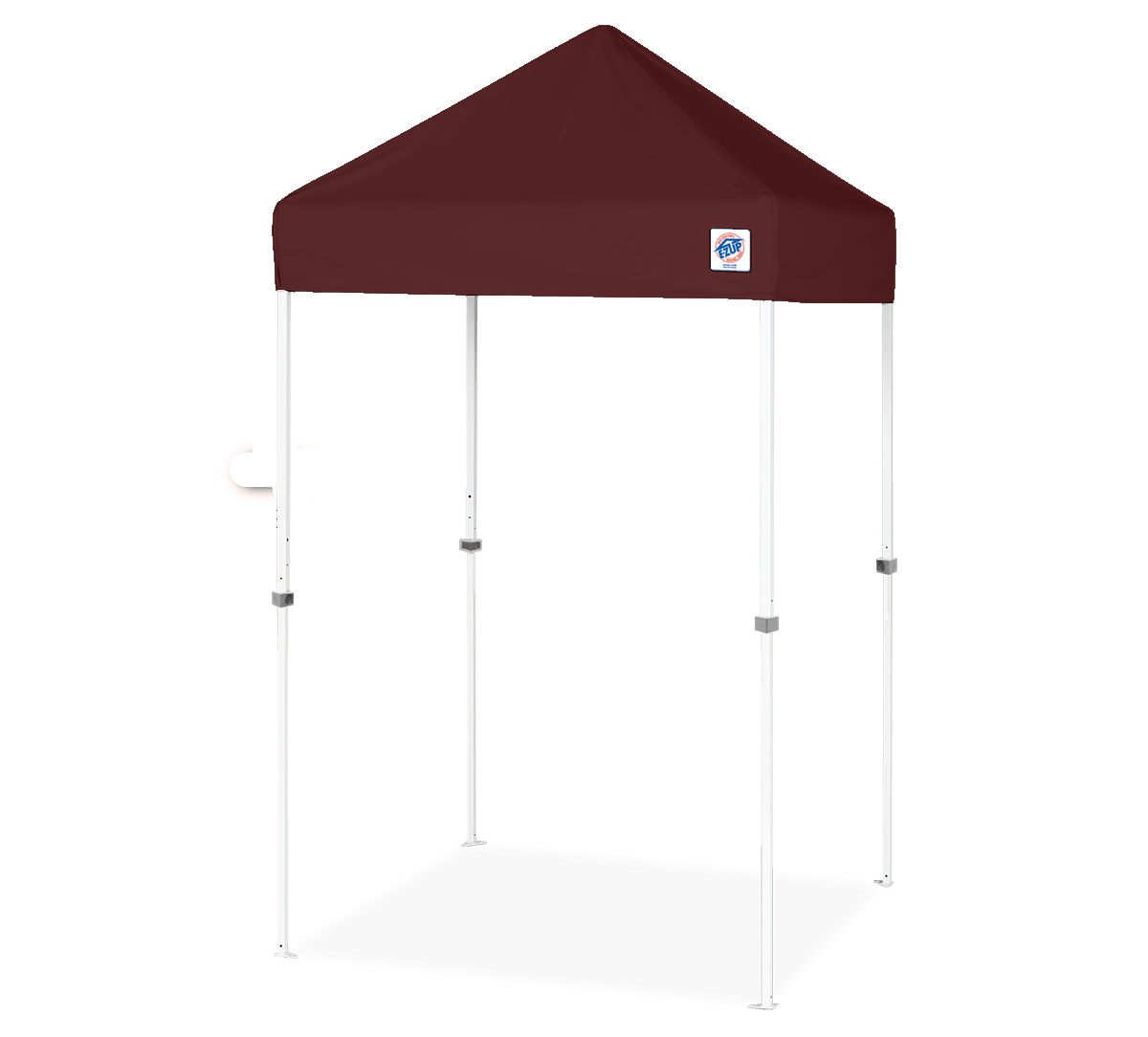 A pop-up canopy tent with a dark burgundy top and white metal frame, shown on a plain white background.