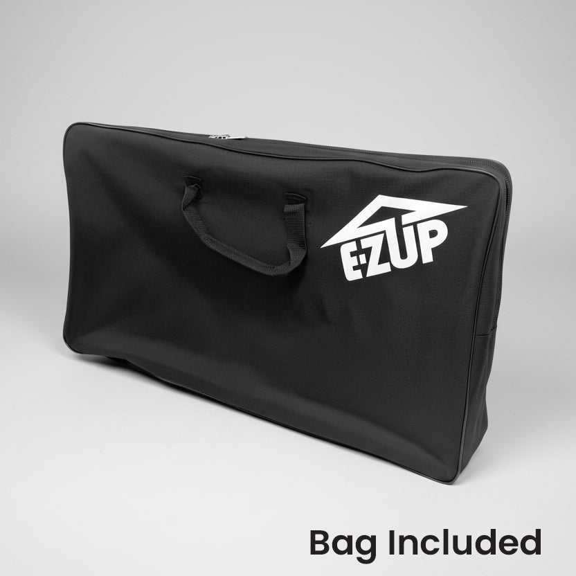 Black carrying bag with E-Z UP logo on a gray background