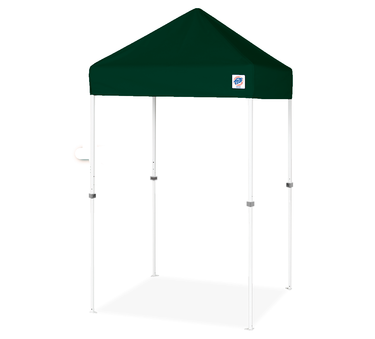 A pop-up canopy tent with a dark green canopy top and white metal frame, shown on a plain white background.