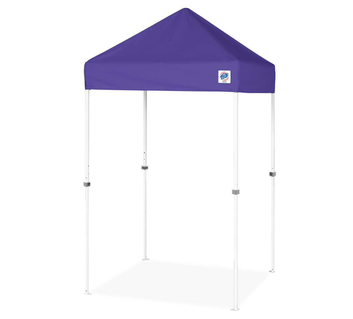 A pop-up canopy tent with a purple canopy top and white metal frame, shown on a plain white background.
