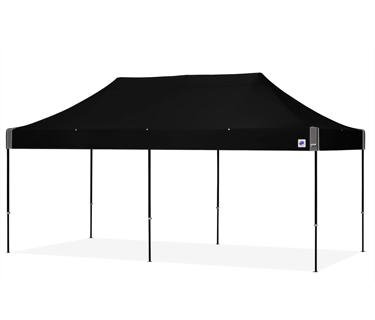 A black EZUP portable gazebo shelter with a folding frame